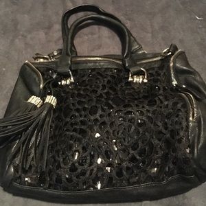 Black faux leather sequin crossbody